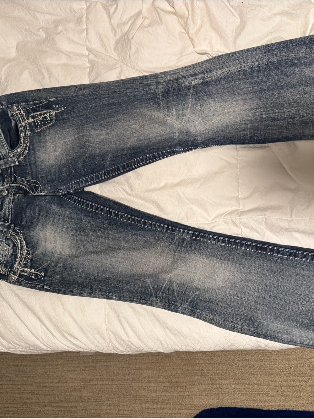 Miss Me Washed Dark Blue Flare Jeans